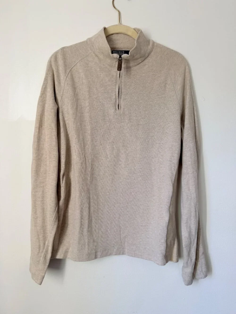 Polo Ralph Lauren Oatmeal/Beige Cotton Wool Blend Quarter Zip Pullover Mens Size